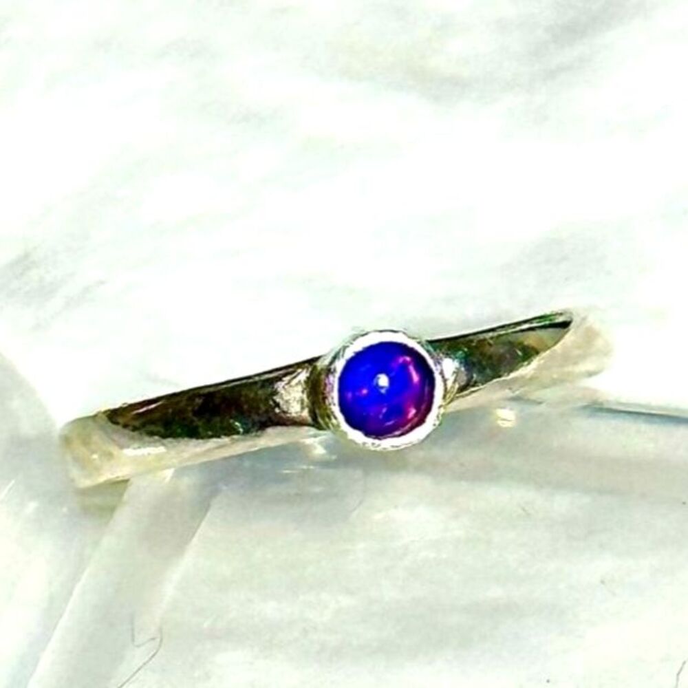 Blue Fire Opal & Sterling Silver Stacking Ring Sz 6-6.5